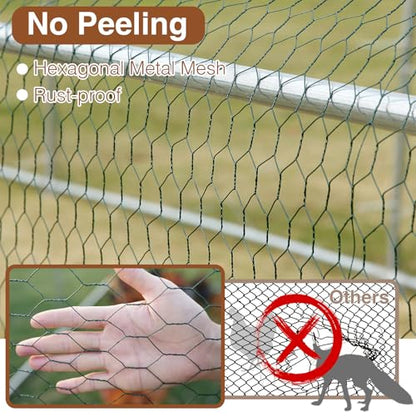 Extra Large Metal Chicken Coop for 50-55 Chickens, Walk-in Chicken Run, Chicken Pen Outdoor W/Cover, Waterproof & Anti-UV, 32.8' D x 9.8' W x 6.4' H, Wire Mesh Poultry Cage for Yard #LYJL10JD-US - size: 393.7"L x 118.1"W x 76.8"H, style: Spire Roof