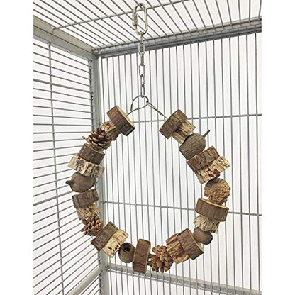 Woodland Hoop - Natural Wood Interactive Hanging Swing Perch Chew Cage Accessory Toy - Sugar Gliders, Parrots, Birds, Degus, Squirrels, Opossums, Marmosets, Rats, Hamsters, Gerbils & Other Small Pets