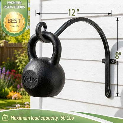 AJART Heavy-Duty Plant Hanger Outdoor - Can Hold 50 Lbs Plant Basket or Large Bird Feeder - 12 Inch Solid Iron Windproof, Rustproof Wall Hooks - with Triangular Stability - 2 Pieces - size: 12 Inch, style: Plant Bracket Hook