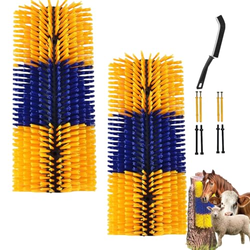 2PCS Livestock Scratching Brush for Goat Horse Cow Sheep Pig Donkey Cattle | Livestock Scratching Brush, Goat Scratcher Post, Grooming and Massage, Farm Back Scratching, Itch Relief - color: Yellow