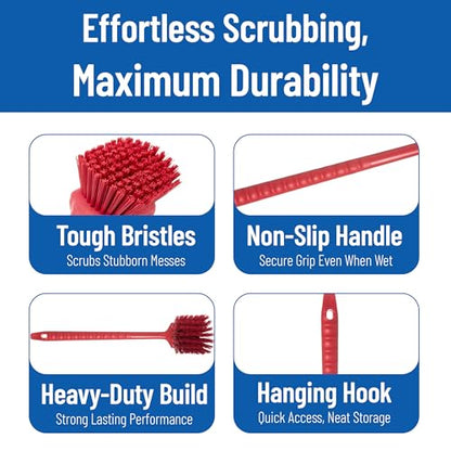 SPARTA 40501EC05 Plastic Large Scrub Brush, Kitchen Brush, Utility Brush With Long Handle For Cleaning, 20 Inches, Red