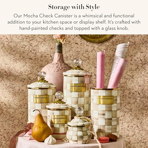 MACKENZIE-CHILDS Enamel Canister, Versatile Kitchen Storage Container for Flour and Sugar, Demi, 24-Ounce Capacity, Brown-and-White Mocha Check - color: Mocha Check