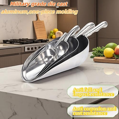 Ice Scoop, 5 oz Heavy Duty Cast Aluminum, Ergonomic S-Curve Handle, Commercial Grade for Ice, Coffee, Popcorn, Flour, Sugar, Food-Grade & Rust-Proof Kitchen Tool (S (5oz)) - size: S (5oz)
