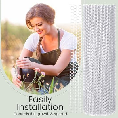 Landical 6 Rolls Plastic Chicken Wire Fencing Mesh 120 x 15.7 Inch Each Plastic Mesh Fence with Zip Ties Hexagonal Poultry Netting Garden Fencing Cat and Bird Netting (White) - color: White