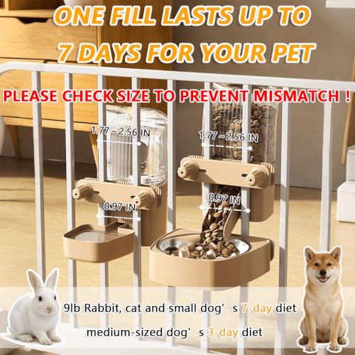 2-Pack Cage-Style Large Capacity Hanging Automatic Pet Feeder & Water Dispenser 50oz/1500ml,for Cages 0.98" Max Inner,1.77"-2.56" Outer,for Small/Medium Dogs, Cats, Rabbits & Guinea Pigs - color: Brown