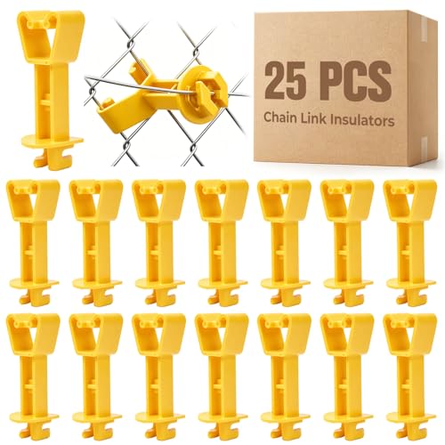 25 Pcs T Post Insulators for Electric Fence Wire - Heavy Duty Extended Chain Link Fence Insulators for Farm, Livestock & Pet Fencing - Yellow - color: Yellow 25 Pcs