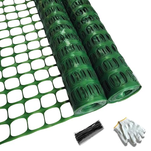 PotatoLife Plastic Mesh Fence Safety Fence, 2 Roll 4'x100' with 100 Zip Ties, Resuable Temporary Netting for Garden Fencing, Construction, Snow Fencing, Animal Barrier, Poultry, Deer, Patio, Green - color: Green, size: 2 roll, 8.73 lb/roll