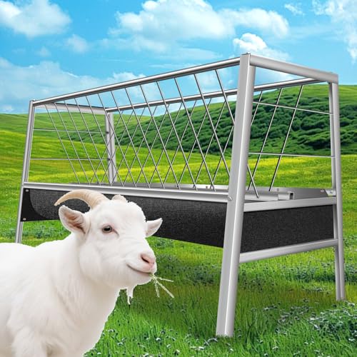 90 Gallon Goat Hay Feeder No Waste, 2 in 1 Hay Feeder for Goats with 30-GAL Feed Pan & 60-GAL Hay Rack, Livestock Hay Feeder for Feeding Goat, Sheep, Horse Indoor & Outdoor (Rubber) - style: Rubber
