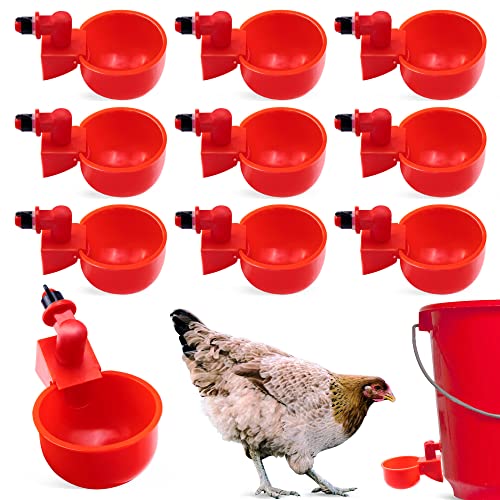 Pack 10 Chicken Waterer Cups, Chicken Feeder Cup for Chicken Duck Turkey Rabbit,3/8 Inch Thread Automatic Filling,Solution for Poultry Watering