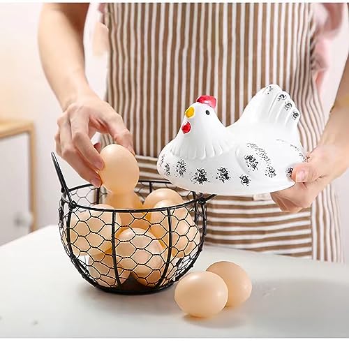 Creative Chicken Egg Baskets for Eggs, Iron Art Egg Collection Basket, Ceramic Egg Holders Multi-purpose Fruit and Potato Storage Basket, Kitchen Decoration