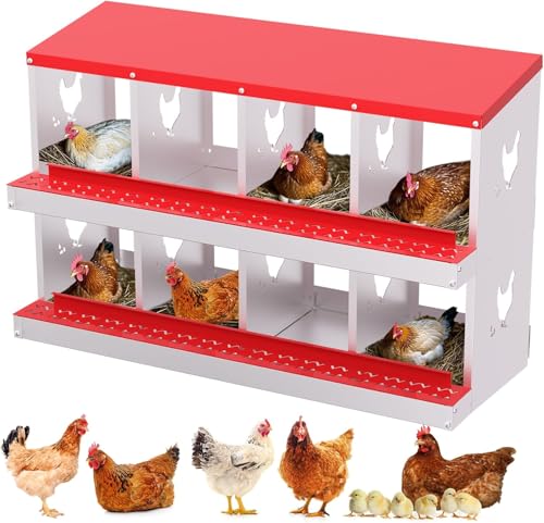 Garvee ‌Galvanized Steel Chicken Nesting Box with Roll Out Egg Tray - 8 Hole, Rustproof & Ventilated Laying Boxes for Hens, Chickens, Ducks | Easy-Clean Poultry Coop Accessories, Red - color: red, size: 8 Holes