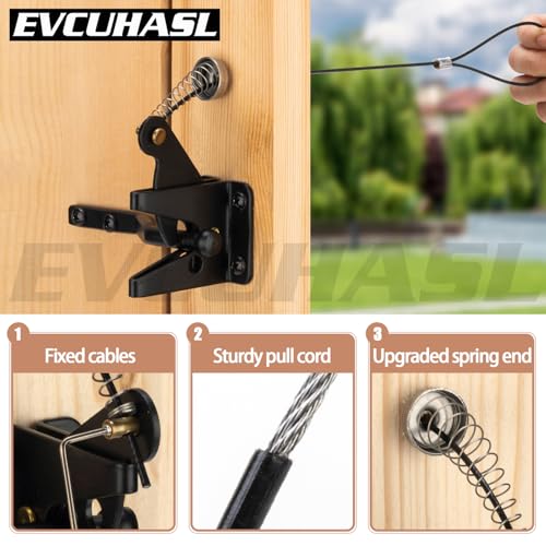 2 Pcs Gate Latch Cable Pull, Stainless Steel Spring Loaded Latch Kit for Outdoor Gates, Latch Pull Adjustable from 2” to 6” Thick Gates