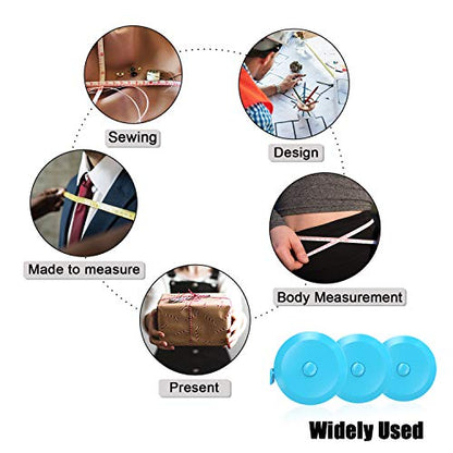 DiCUNO 60-Inch 1.5 Meter Soft and Retractable Tape Body Tailor Sewing Craft Cloth Dieting Measuring Tape (3 Pcs of Sky-Blue) - color: Sky Blue*3pcs