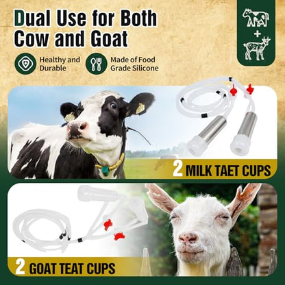 2-in-1 Upgrade 2.6Gal/10L Portable Electric Milker, Milking Machine for Cows and Goats with Food-Grade Stainless Steel Bucket, 4 Teat Cups and Pulsation Vacuum System for Farm,Ranch and Home Dairy Use - size: 10L Two-in-One Milking Machine