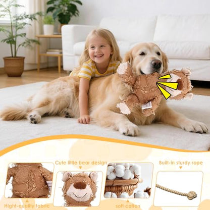 MAXBECK Dog Companion for Heavy Chewers- Indestructible Robust Bear Dog Toy, Resistant Squeaky Dog Toys for Heavy Chewers, Unbreakable Stuffed Plush Dog Toys for Aggressive Chewers (F-Oak+Purple) - color: F-Oak+Purple