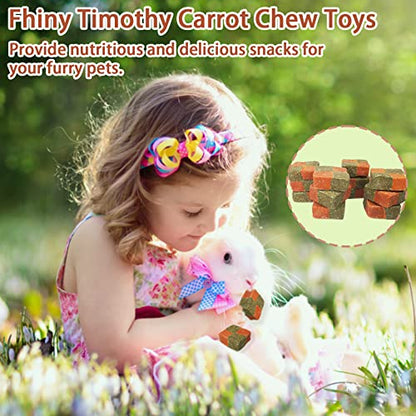 Fhiny 12 PCS Rabbit Carrots Chew Toys, Natural Timothy Hay Biscuit Cubes Rabbit Carrot Molar Treats Small Pet Snacks for Bunny Hamster Chinchilla Guinea Pig or Other Small Animals