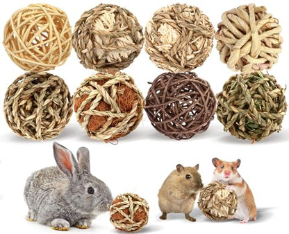 VESPRO Bunny Chew Grass Balls, Rolling Chew Toys for Small Animals, Natural Chew Grass Toys and Bunny Treats for Rabbits, Guinea Pigs, Chinchillas, Hamsters, Mice Teeth Grinding (8 Pcs) - size: Rabbit balls-8P