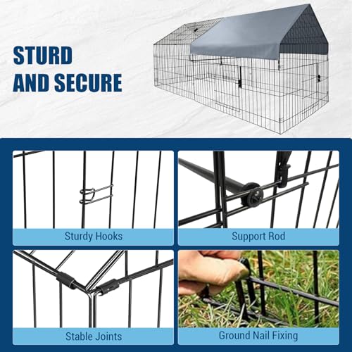 GarveeHome Large Metal Chicken Coop,86" L x 40" W Portable Chicken Run with Waterproof Cover, Chicken Coop Run, Outdoor Backyard Farm Poultry Fence Pet Playpen for Rabbit, Duck, Chinchillas
