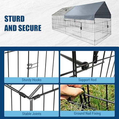 GarveeHome Large Metal Chicken Coop,86" L x 40" W Portable Chicken Run with Waterproof Cover, Chicken Coop Run, Outdoor Backyard Farm Poultry Fence Pet Playpen for Rabbit, Duck, Chinchillas