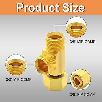 TT FLEX Brass Angle Stop Add-A-Tee Valve, 3/8 Inch Compression Inlet X 3/8 Inch Outlet, Pack of 4