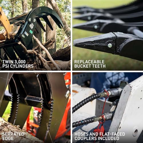 Titan Attachments 84" Extreme Root Grapple Rake Attachment, Universal Quick Tach Connection, Twin 3,000 PSI Cylinders, Replaceable Forged Steel Teeth, Tractor Accessories - style: 84 in.