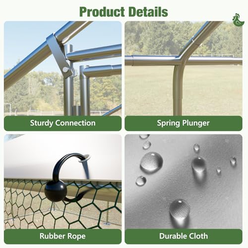 Sannwsg Large Metal Chicken Coop with Run, Walk in Chicken Pen with Waterproof Cover, Secure Lock, Heavy Duty Poultry Cage with Feeding Door for Outdoor Farm Use（26x10 FT - size: 26x10ft