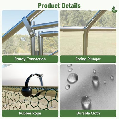 Sannwsg Large Metal Chicken Coop with Run, Walk in Chicken Pen with Waterproof Cover, Secure Lock, Heavy Duty Poultry Cage with Feeding Door for Outdoor Farm Use（26x10 FT - size: 26x10ft