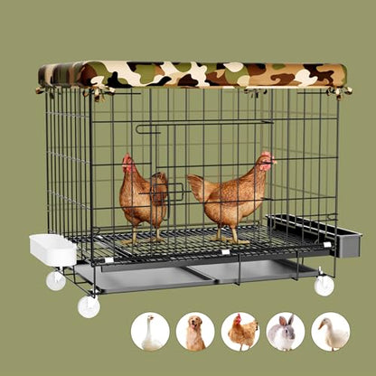STILLCOVE Small Chicken Cage Outside: Wire Small Animal Cage with Wheels & Waterproof Cover for Guinea Pig Rabbit Bunny Ferret Hamster Dog Cat Duck Bird