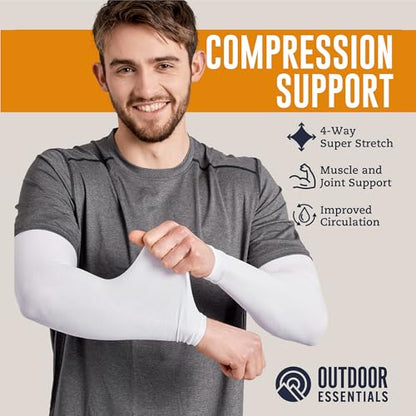 OutdoorEssentials UV Sun Sleeves for Men & Women, Cooling Arm Sleeves UPF 50+ | Golf, Tattoo Cover Up, Sun Protection - color: (4 Pairs): 2 Black, 2 White