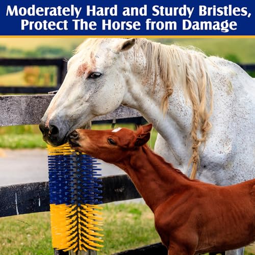 3 Pack Livestock Scratching Brush Itch Relief Horse Scratching Post Self-grooming Goat Scratcher with Durable Screws for Horse Pony Goat Sheep Pig Donkey (Blue and Yellow) - color: Blue and Yellow