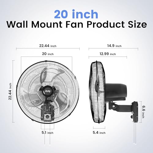 Xcity Wall Mount Fan 20", 3-Speed, Oscillating New Model | 4650 CFM, Heavy-duty Metal Blade , The New Model Features a More Powerful Motor and Has a Lifespan of 50,000 Hours. - size: 20'' Oscillating Pro