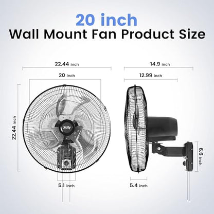 Xcity Wall Mount Fan 20", 3-Speed, Oscillating New Model | 4650 CFM, Heavy-duty Metal Blade , The New Model Features a More Powerful Motor and Has a Lifespan of 50,000 Hours. - size: 20'' Oscillating Pro