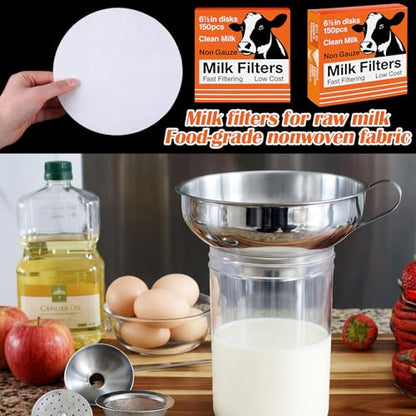 Hahafelt 450 Pack Milk Filter Discs for Raw Milk Strainer, 6-1/2 in Od Quick Flow Non-gauze Replacement Filter Discs for Strainer