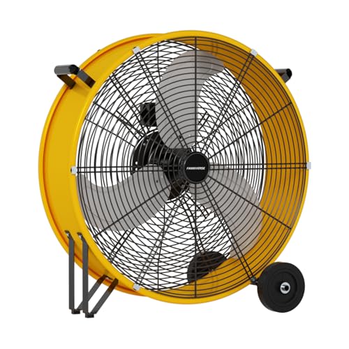 30 Inch Industrial Drum Fan 14000 CFM Ultra High Velocity Floor Fan for Large Warehouse, Shop & Gym - 3-Speed Heavy Duty Metal Cooling Fan with 360° Tilt, Rolling Wheels & UL Safety Listed - color: Yellow, size: 30 Inch