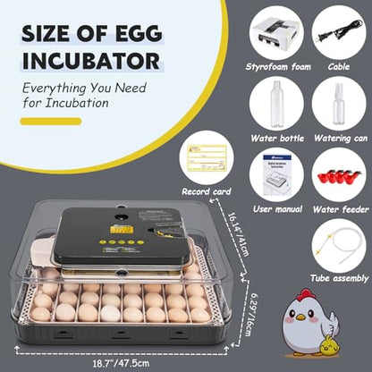 Sailnovo 56 Egg Incubator for Hatching Eggs with Automatic Egg Turning and Auto Humidification, Temperature Control, Egg Candler, Incubator for Chicken Eggs, Grey 18.7'' x 16.14'' x 6.3''