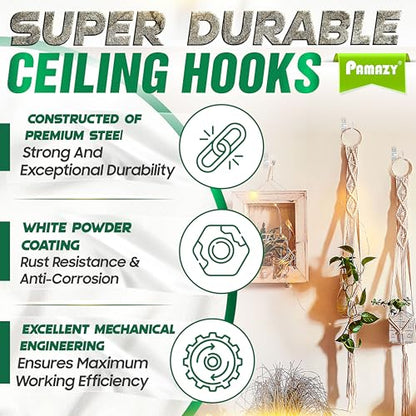 [UPGRADED] 200LBS 4Pcs Rotatable Ceiling Hooks with 4 Screw Points Plate Base, White Wall Mount Metal Hanger for Hanging Plants, Bird Feeders, Lanterns, Lights, Wind Chimes, Indoor Outdoor Decor - style: 4PCS