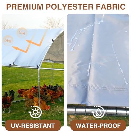 Extra Large Metal Chicken Coop for 50-55 Chickens, Walk-in Chicken Run, Chicken Pen Outdoor W/Cover, Waterproof & Anti-UV, 32.8' D x 9.8' W x 6.4' H, Wire Mesh Poultry Cage for Yard #LYJL10YD-US - size: 393.7"L x 118.1"W x 76.8"H, style: Dome Roof