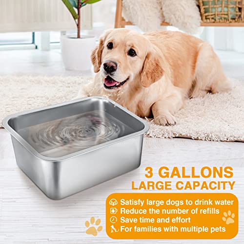 3 Gallons Extra Large Dog Bowls - Durable Food Grade Stainless Steel Dog Water and Food Bowl No Spilling, High Capacity for Large Breed Dogs Indoor Outdoor - size: 3 Gal