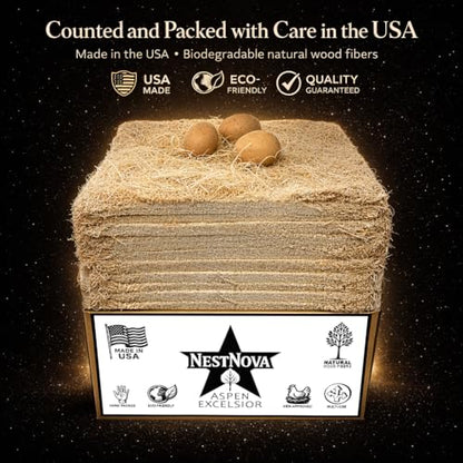NestNova™ Aspen Nesting Pads for Chickens – 10 Pack 13x13 Excelsior Liners | USA-Grown Aspen, Cleaner Eggs, Kraft-Backed Coop Bedding for Laying Hens - 10 Pads - size: 10 Pads (1 Pack)
