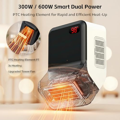 Pet Heater, Thermostat 300W/600W, Coverage up to 150 ft³, Ambient 95–102°F, Anti-Chew Cord, Low-Noise, For Dog House/Chicken Coop/Cat House/Rabbit Hutch (300W/600W)