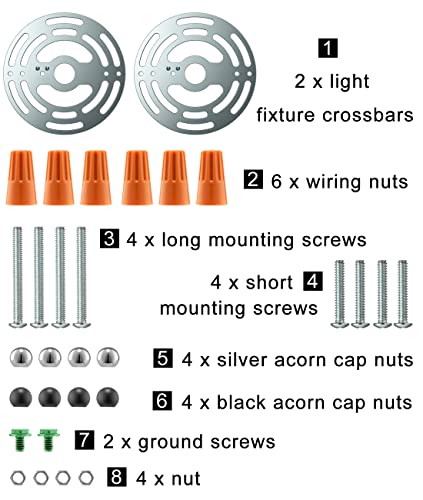 Qc Universal Light Crossbar - 4 Inches Light Fixture Mounting Bracket with Ground Screw and Acorn Cap Nuts for Mount Wall Light, Close to Ceiling Light (2 Pack) - size: size-2