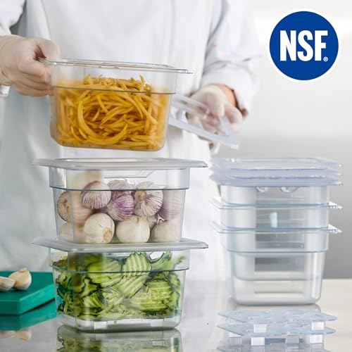 CURTA 6-Pack 1/6 Size 4" Deep NSF Polycarbonate Food Pans with Handled Lids & Drain Trays | Dishwasher & Freezer Safe Clear Container for Prep Tables, Buffet, Salad Bar, Commercial & Home Kitchen - color: 1/6 Size, size: 4" Deep Pan with Lid