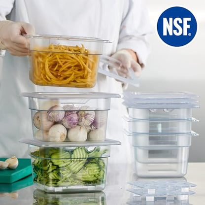 CURTA 6-Pack 1/6 Size 4" Deep NSF Polycarbonate Food Pans with Handled Lids & Drain Trays | Dishwasher & Freezer Safe Clear Container for Prep Tables, Buffet, Salad Bar, Commercial & Home Kitchen - color: 1/6 Size, size: 4" Deep Pan with Lid
