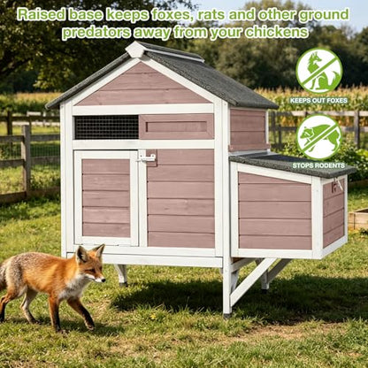 GUTINNEEN Chicken Coop for 2-3 Chickens, Outdoor Wooden Hen House with Nesting Box, Waterproof Roof, Predator-Proof Latch, Pull-Out Tray, Easy Clean Backyard Coop-Brown - size: 40.9"L x 27.4"W x 38.6"H