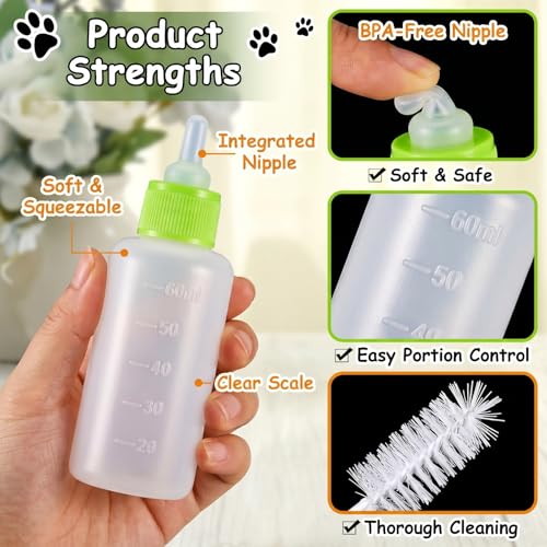 Tondiamo 17 Pcs Kitten Bottle Feeding Kit Puppy Bottles for Nursing Puppy Milk, Replacement Nipples Cleaning Brushes Bottle Opening Needles for Newborn Pet Cat Dog Rabbit Goat, Yellow, Green - color: Yellow, Green