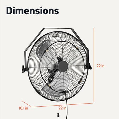Amazon Basics 18" Outdoor Heavy-Duty Misting Fan, Wall-Mounted, Industrial, Waterproof (IP44), With Tilt Head, Metal Blades, Dual Ball Bearing Motor, 3 Speeds Up to 1550 RPM and 3781 CFM, Black - style: Outdoor Misting Fan