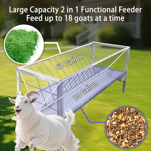 90 Gallon Goat Hay Feeder No Waste, 2 in 1 Hay Feeder for Goats with 30-GAL Feed Pan & 60-GAL Hay Rack, Livestock Hay Feeder for Feeding Goat, Sheep, Horse, Indoor & Outdoor(Galvanized Steel) - style: Galvanized Steel