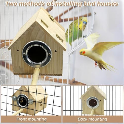 PINVNBY Parakeet Nesting Box Wooden Bird House for Cage Parrot Breeding Mating Box for Lovebirds CockatielFinch Cockatoo Canary and Small and Medium-Sized Birds (L: 7.91 * 6.81 * 6.69 inch) - size: Wood House Shape,L: 7.91*6.81*6.69 inch