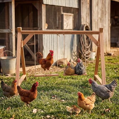 Wooden Chicken Roosting Bars with 2 Swings, 50"x30"x34" Chicken Coop Toy for 6-8 Chickens, Weather-Resistant Poultry Perch for Chickens' Exercise & Natural Behavior, Indoor/Outdoor Use