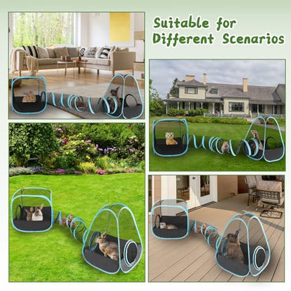 YUEPET Large Bunny Tunnel Hideout Breathable Rabbit Playpen with Tunnel Cube Tent,Portable Small Animal Tubes & Tunnels for Indoor Outside Dwarf Rabbits Guinea Pigs Hamsters Ferrets - color: Mesh Black Blue
